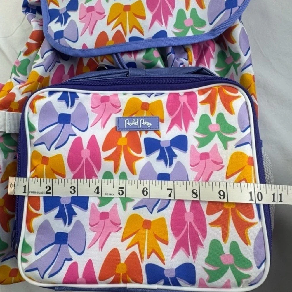 Packed Party Backpack Lunch Bag Water Bottle Set Rainbow Bow Print Padded Laptop